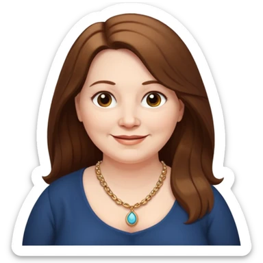 50 yr old white woman pale long brown hair small smile chubby sticker