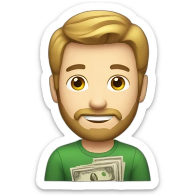 caucasian male with small beard and holding money sticker
