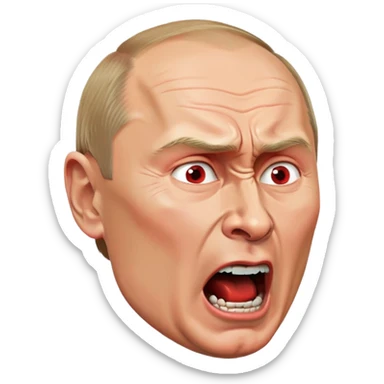Vladimir Putin face in profile, looking sideways, screaming with intense anger, red face, furious expression sticker