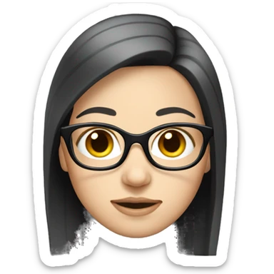 White girl with straight black hair, wearing eyeglasses  sticker