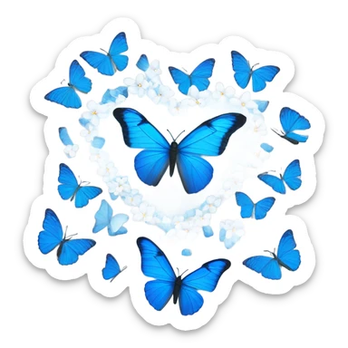 White heart emoji with some blue butterflies turning around it  sticker