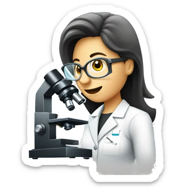 a woman with lab coat looking in an optical microscope sticker