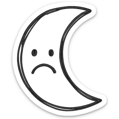 last quarter moon with a sad face, expressive sticker