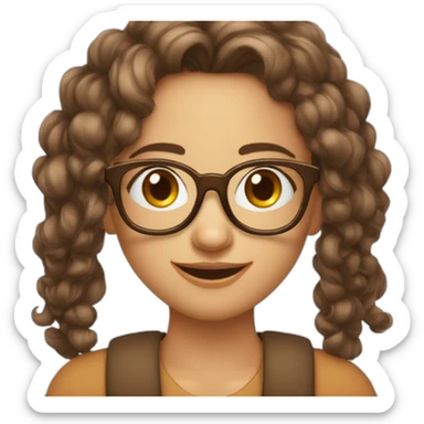 Fille avec lunettes cheveux marrons boucles qui pleure de rire sticker