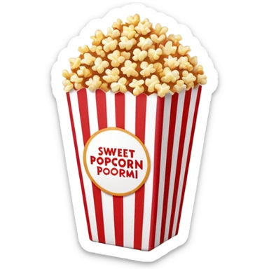 minimalist sweet popcorn emoji style, red and white popcorn box, caramel popcorn sticker