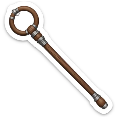 Wooden monk’s staff with metal rings at top. sticker
