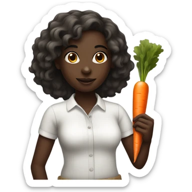 Dark skin girl holding a carrot sticker