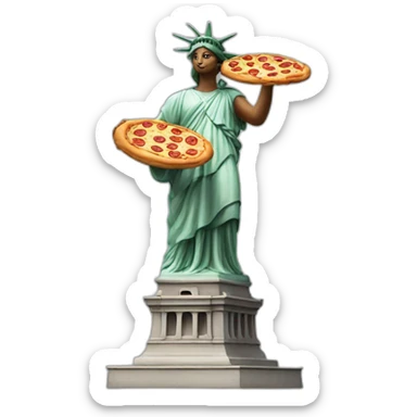 Liberty statue eating pizza sticker