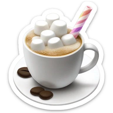 cup of coffee with marshmellows and straw sticker