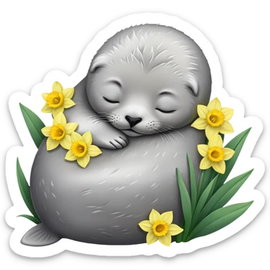One sleeping baby seal and daffodils  sticker