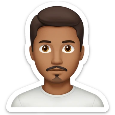 Young man with medium brown skin, mixed-race ethnicity, long dark brown hair with a very defined center part exactly in the middle, goatee, mustache, and medium brown eyes, head only sticker