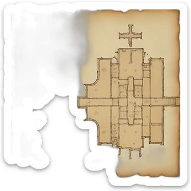floor plan of a church, medieval, written on a scroll sticker
