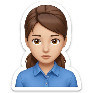brown hair in a low pony tail with brown eyes girl blue shirt sticker