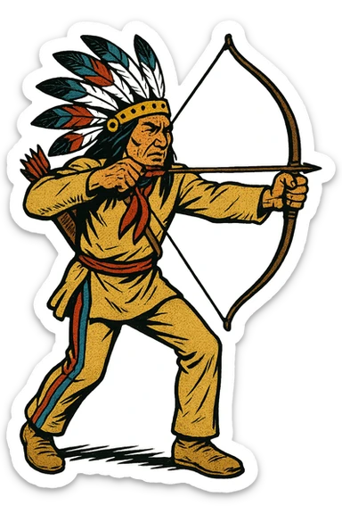The full body of A native American chief with bow and arrow in the 1870s in the American West sticker