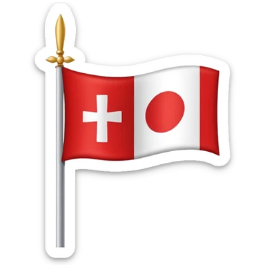 Créame un emoji de una bandera roja con un círculo blanco a un costado y una cruz dentro del circulo boanco sticker