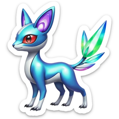 Shiny Colorful Futuristic Vernid-Trico-Meloetta-Latias-Koraidon-Peppercat-Protogen-Pokémon-Digimon-Fakémon-fusion-hybrid-creature sticker