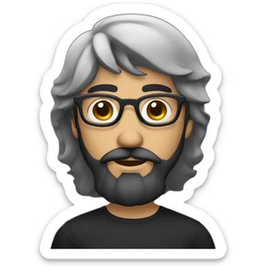 Black shirt, bearded middle eastern male with Turkish mustache, medium long hair and black rounded glasses  sticker