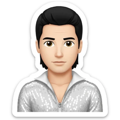 Danny Wood from NKOTB with black hair, white sequin outfit sticker