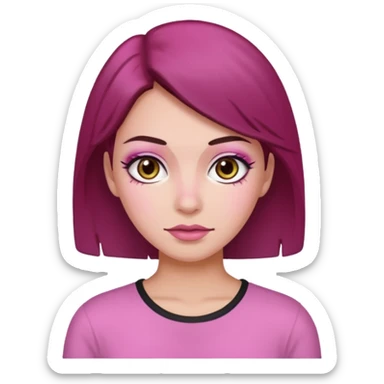 Woman with pink all skin, white background, dark brown hair and hazel eyes and brown eyebrows sticker