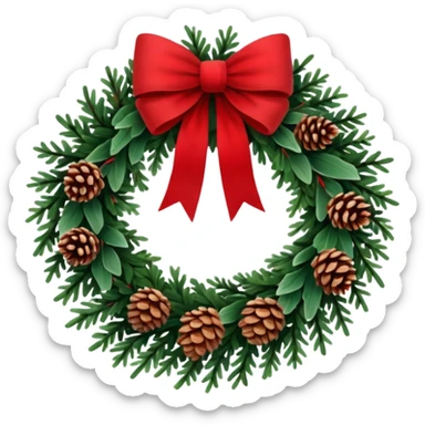 Christmas wreath with long bow and pinecones sticker