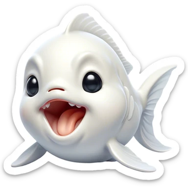 Cinematic Cute Yawning White Goldfish Portrait Emoji, Head tilted slightly with a dramatic, wide-open yawn, showcasing a smooth, pure white body with graceful, flowing fins, eyes barely open in drowsy contentment, Simplified yet irresistibly adorable features, highly detailed, glowing with a soft, cozy glow, high shine, relaxed yet expressive, stylized with a touch of whimsy, bright and endearing, soft glowing outline, capturing the essence of a sleepy yet affectionate goldfish, so drowsy it feels like it could float out of the screen and curl up for a nap! sticker