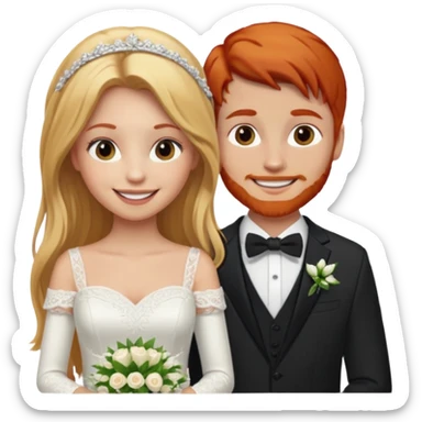 Blonde hair girl longhair redhead boy married wedding clothes sticker