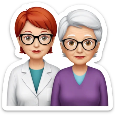 2 professeur qui pose une question : une prof qui a 80ans brune blanche cheveux très courts avec des lunettes peau blanche avec un masque cherurgical . La deuxième prof : 50ans cheveux rousse peau blanche
 sticker