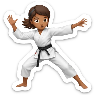 Ragazza castana che pratica karate, ha la cintura nera ed io tradizionale kimono bianco del karate, tira un calcio laterale oppure un pugno oppure è in posizione di guardia sticker