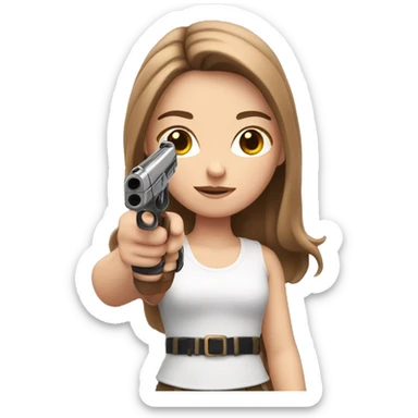 white girl with brown hair holding a pink gun  sticker
