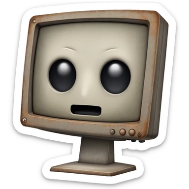 Old monitor heavily covered in dust, dirt and rust with no face features sticker