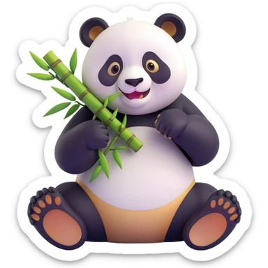 panda eating bamboo in forrest background, close up pose sticker