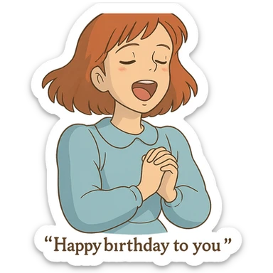 ghibli style lady singing a birthday song sticker