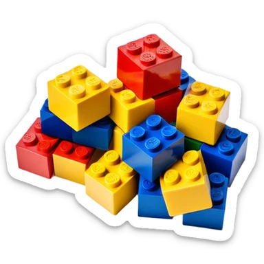 A small stack of colorful Lego-style blocks with happy faces sticker