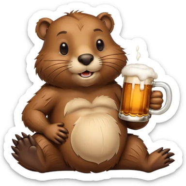 A relaxed beaver leaning back with a foamy beer mug sticker