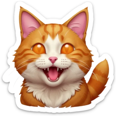A high-resolution photo-realistic digital illustration of a ginger tabby cat head tilted yawning eyes open, chest upward sticker