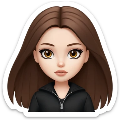 pretty bratz girl, long straight brown hair, brown eyes, black eyeliner, pale skin, black clothes sticker