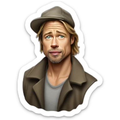 Brad pitt as a tramp in a street poor sticker