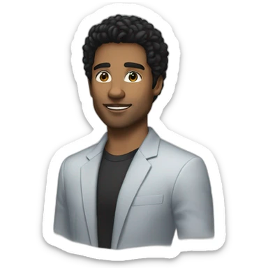 man, blue eyes, 30 years old, white skin, black hair, blazer with t-shirt, good looking sticker