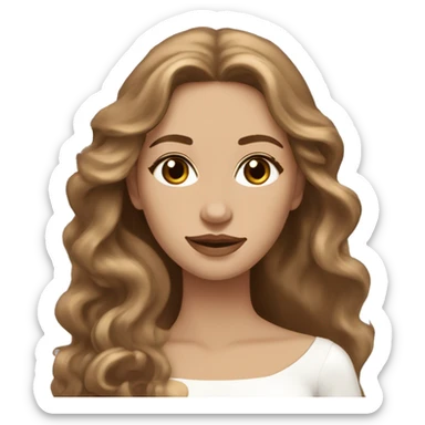 Light brown long wavy hair, hazel eyed bride with light-medium skin color looking like a goddess sticker