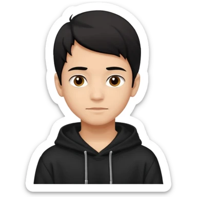 Chłopak ciemno brązowe oczy czarne włosy bluza czarna i taki bardziej żeby wyglądał na 18 latka i trochę usmiechniety sticker