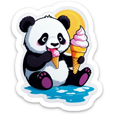 Panda eating ice cream while at the beach  sticker