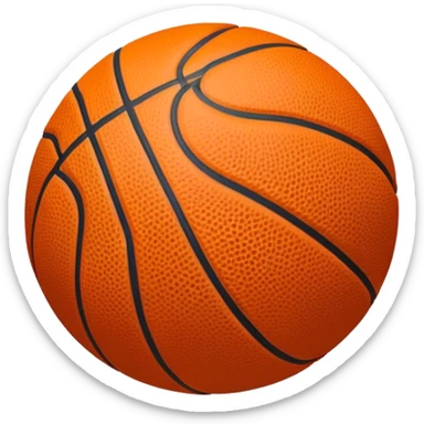 Cinematic Realistic image of a basketball rendered in vivid orange with a pebbled surface texture and crisp stitching details, set against a high-contrast backdrop that highlights its dynamic, sporty essence sticker