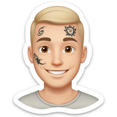 white man with small face tattoo, smiling sticker