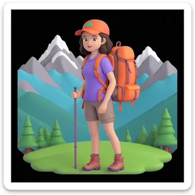 portrait of girl back packing mountains in background, close up pose sticker