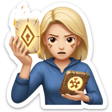 A character slamming a glowing rune tablet, cracks spreading outward mid-impact sticker