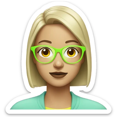 White girl with a neon yellow bob an clear glasses sticker