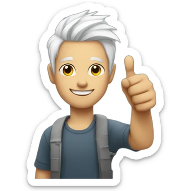 boy with dyed white hair, long on top and short on the sides doing thumbs up sticker