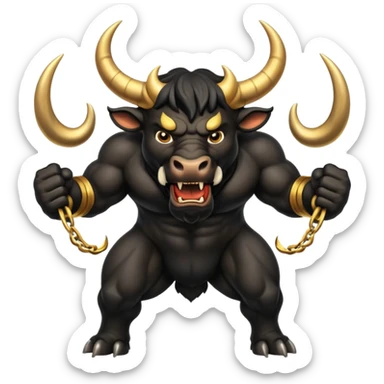 black angry powerful bull with golden horns emoji sticker