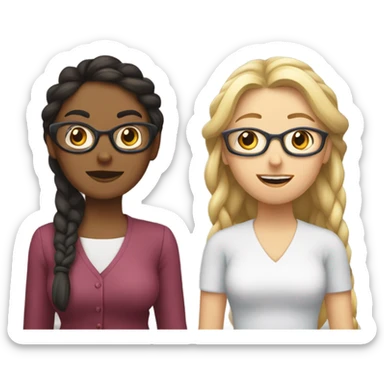 A brunette woman and a blonde woman with a braid and glasses staring at each other awkwardly sticker