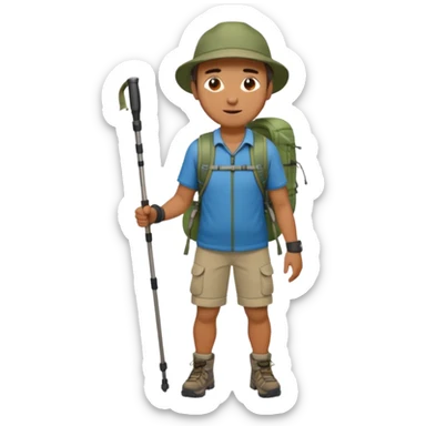 A man wearing hiking clothes and carrying trekking poles. sticker